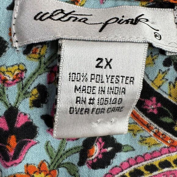 Ultra Pink Women 2X Floral Paisley Print V Neck Tunic Dress Empire Waist Y2K Vtg - Picture 4 of 6